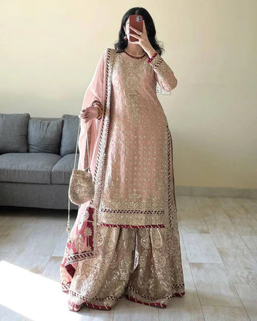 Royal Dastan Foux Gorgette Sharara Suit Set