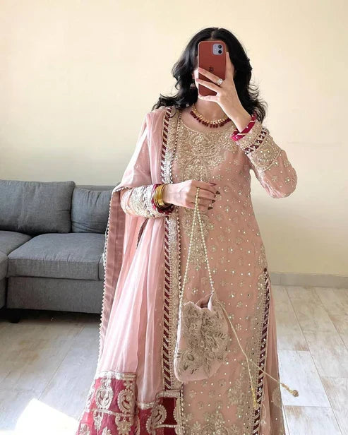 Royal Dastan Foux Gorgette Sharara Suit Set