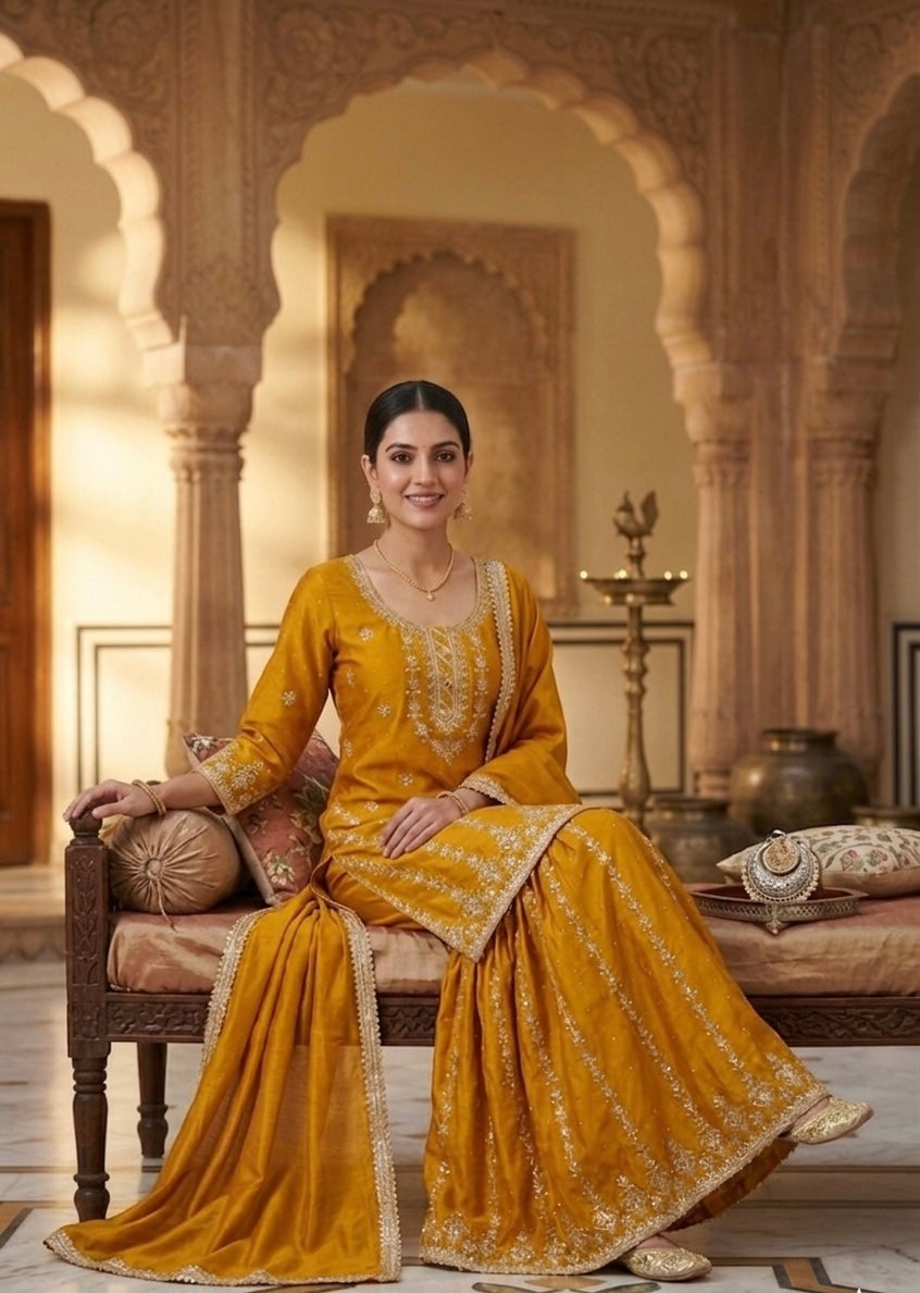 Rhea Heritage Embroidered Sharara Set