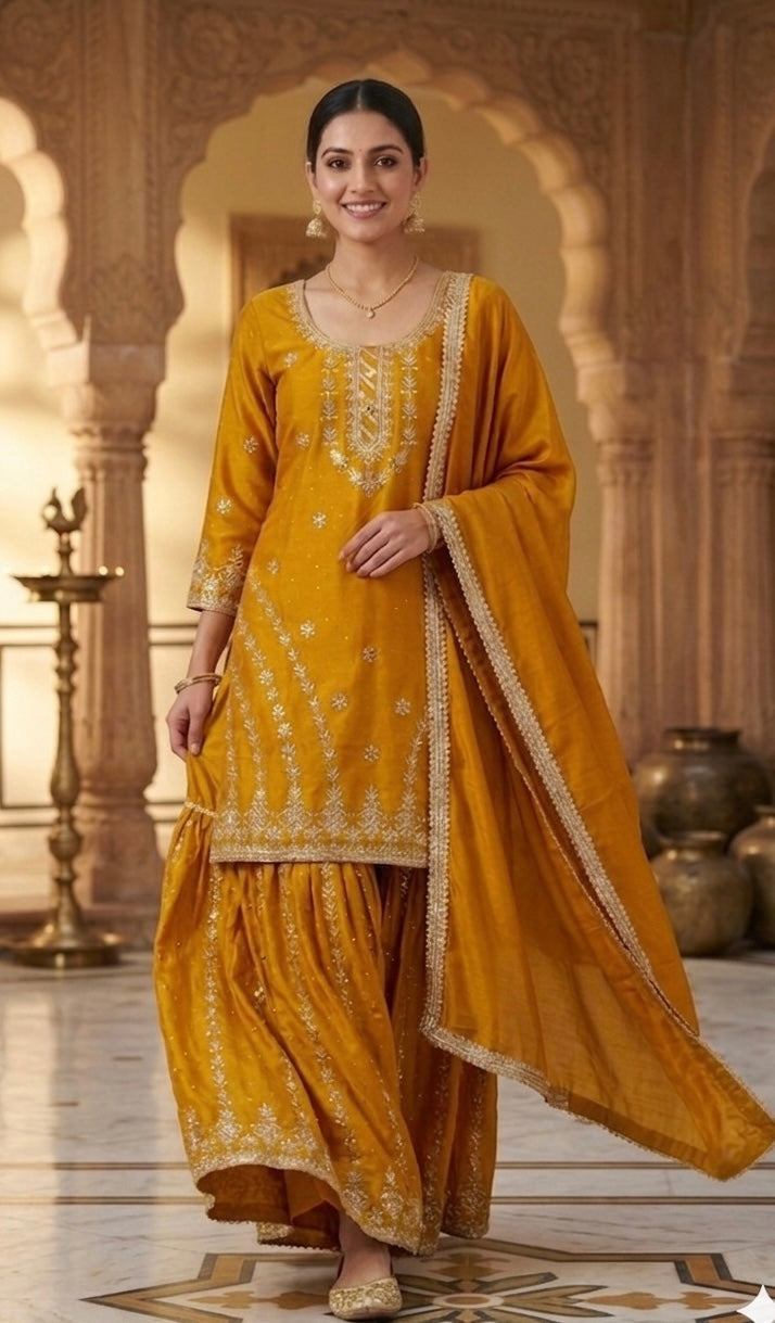 Rhea Heritage Embroidered Sharara Set