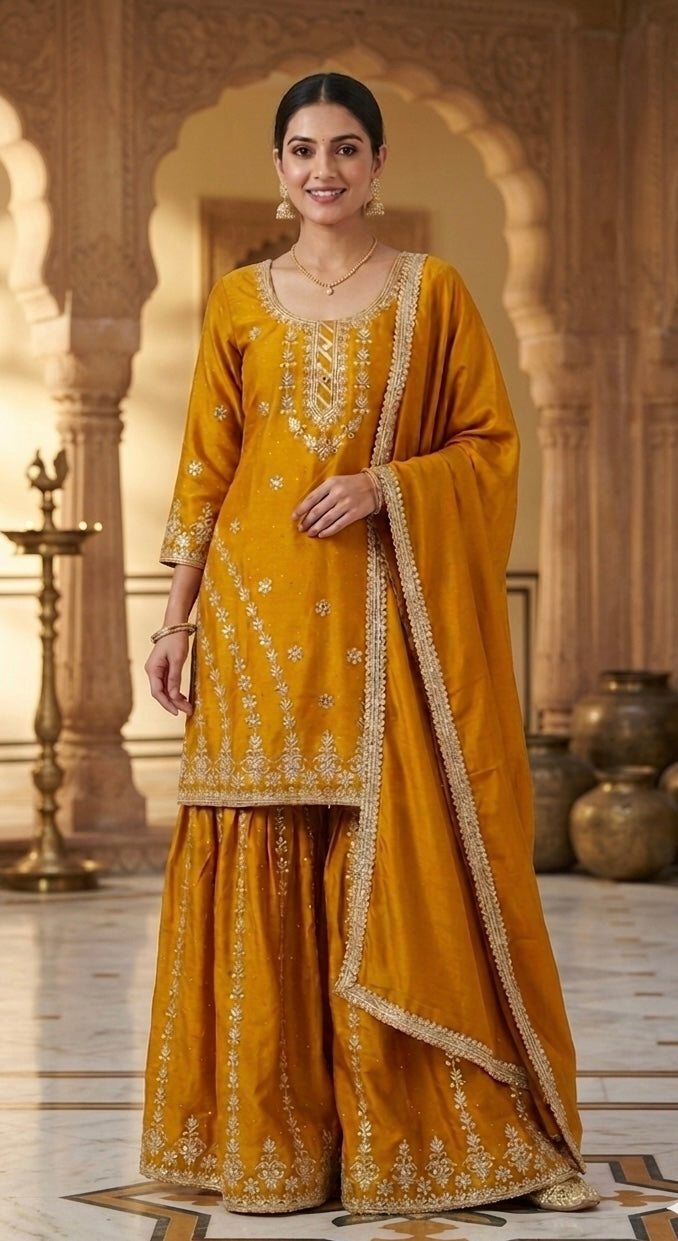 Rhea Heritage Embroidered Sharara Set