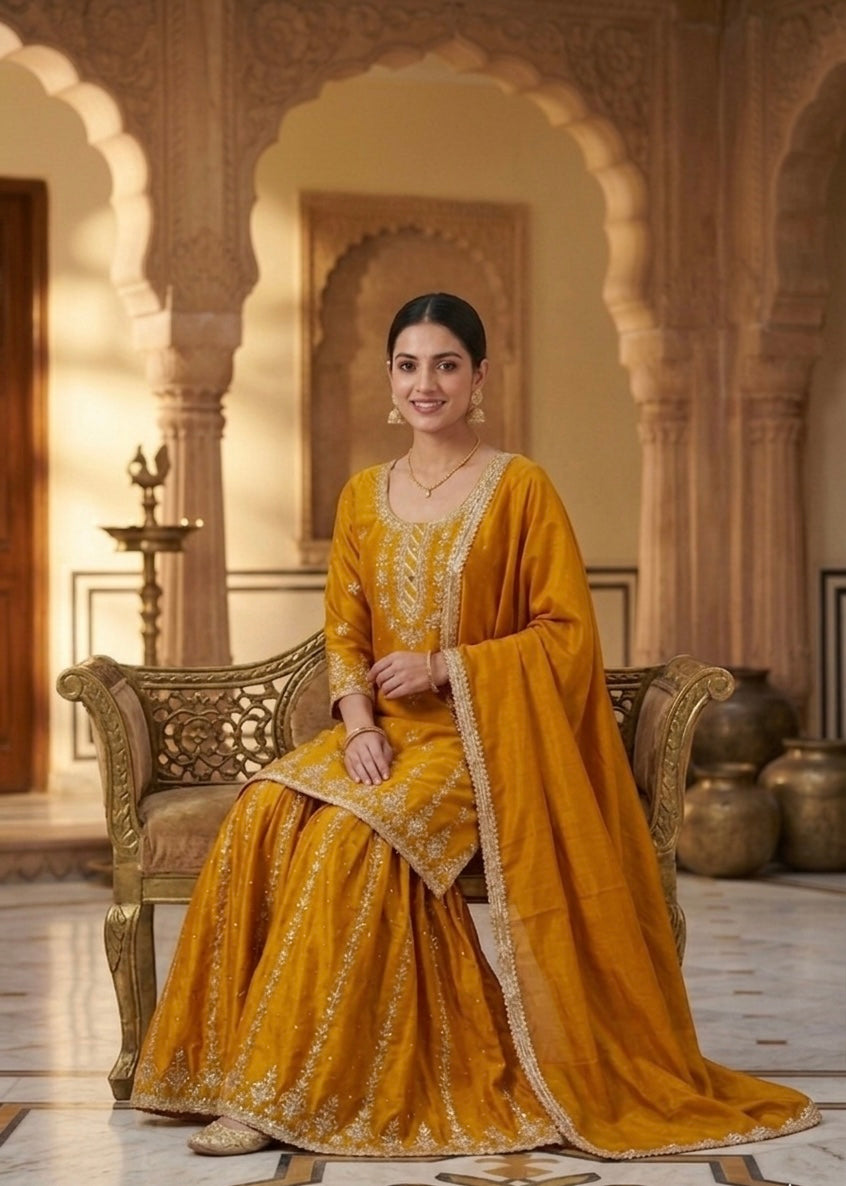 Rhea Heritage Embroidered Sharara Set