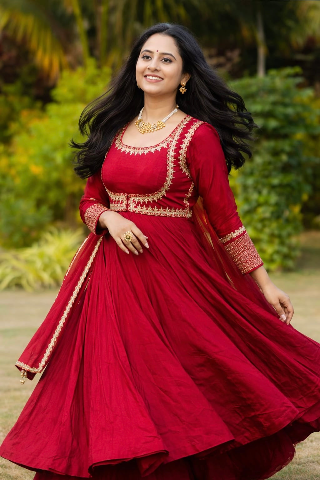 Suvarna Red Anarkali Suit Set