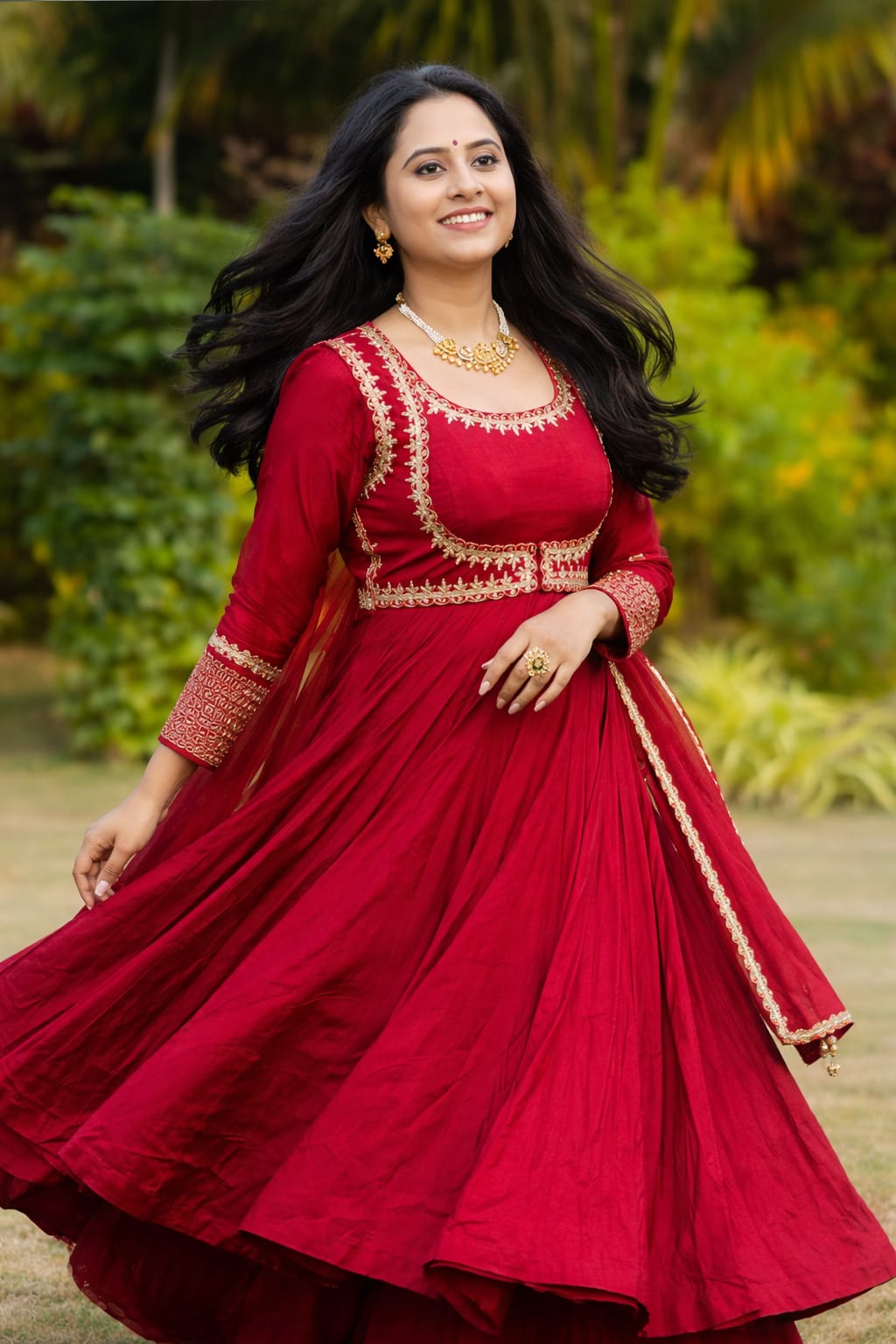 Suvarna Red Anarkali Suit Set