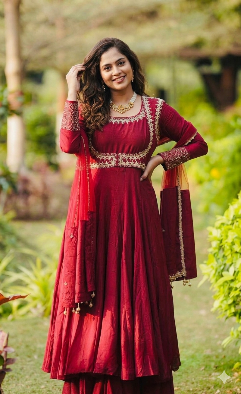 Suvarna Red Anarkali Suit Set