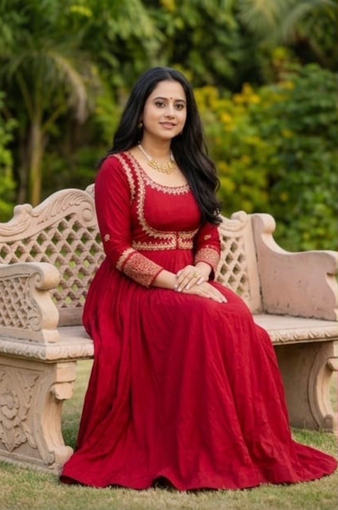 Suvarna Red Anarkali Suit Set