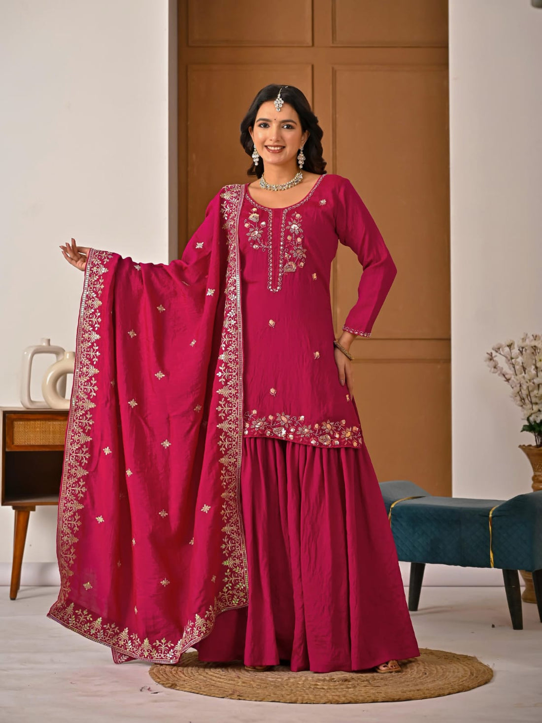 Rajvanshi Pink Heavy Bits hand Work Set