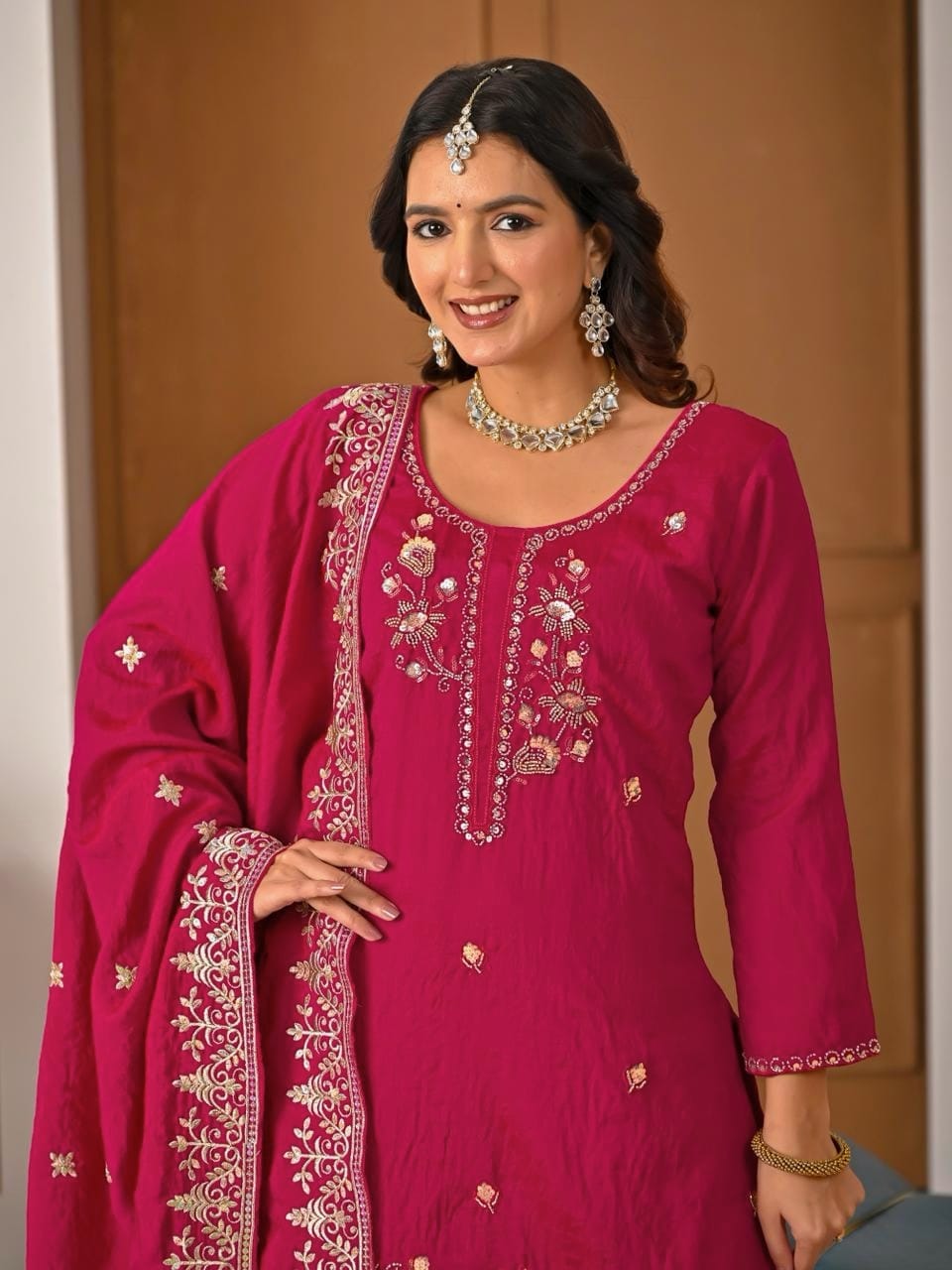 Rajvanshi Pink Heavy Bits hand Work Set