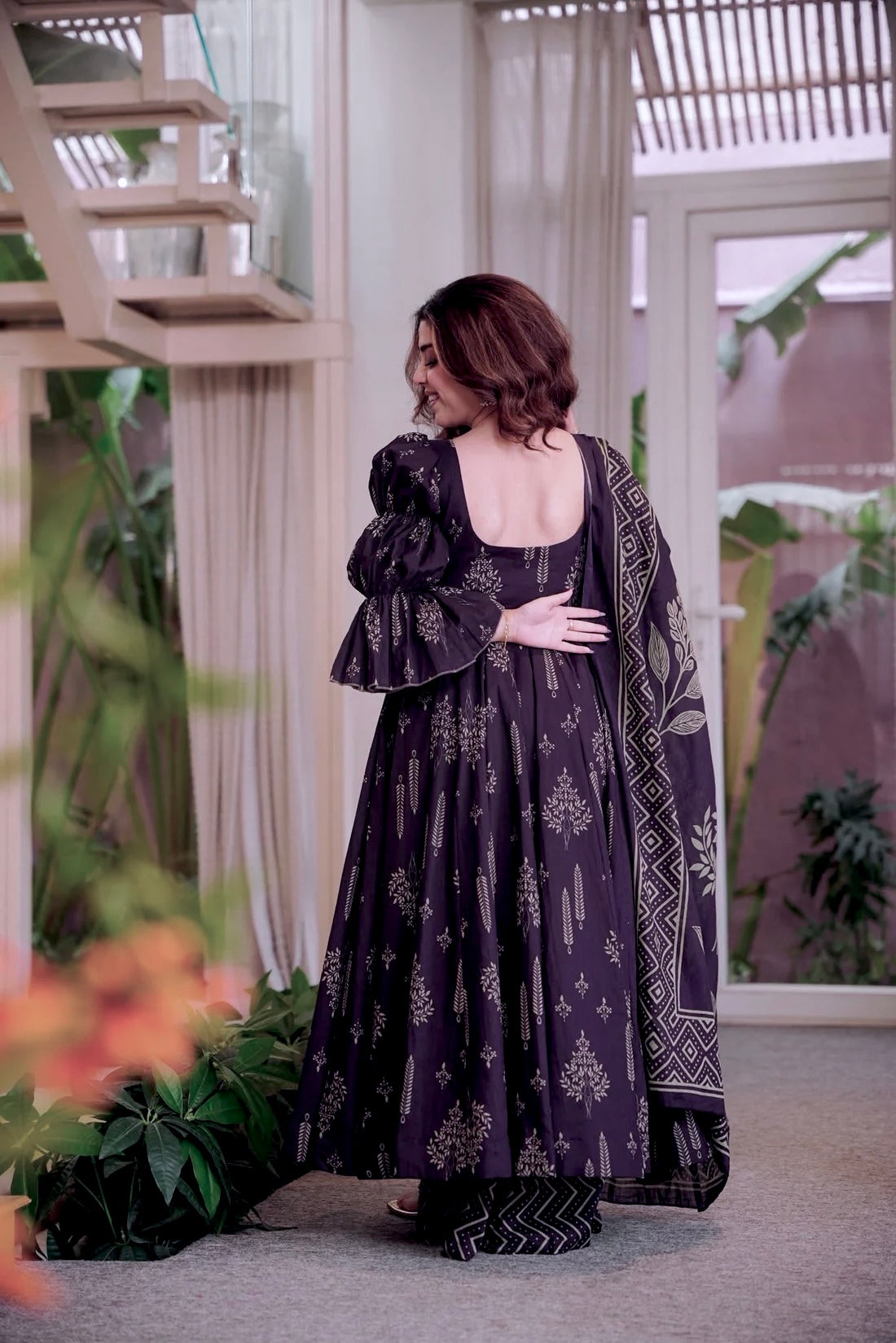 Sunayana Purple Cotton Anarkali Suit Set
