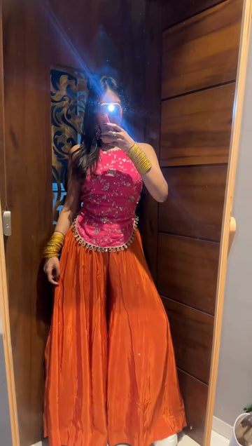 Siyaana Pink & Orange Heavy Embroidered Sharara Set