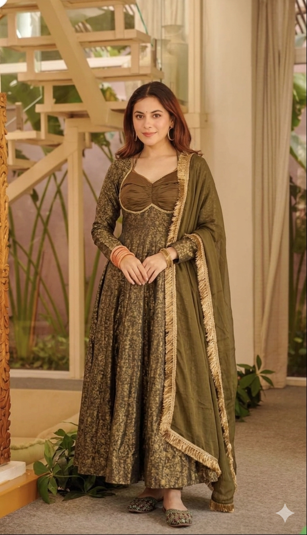 Diya Royal Olive Anarkali Set