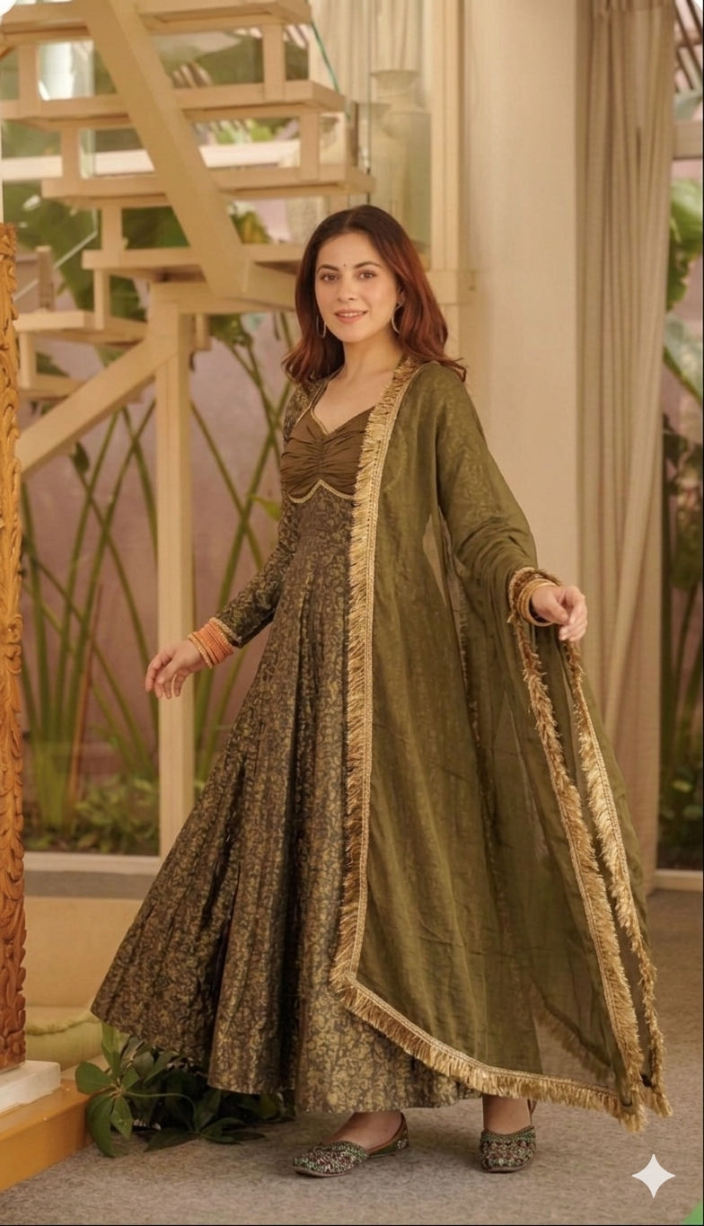 Diya Royal Olive Anarkali Set