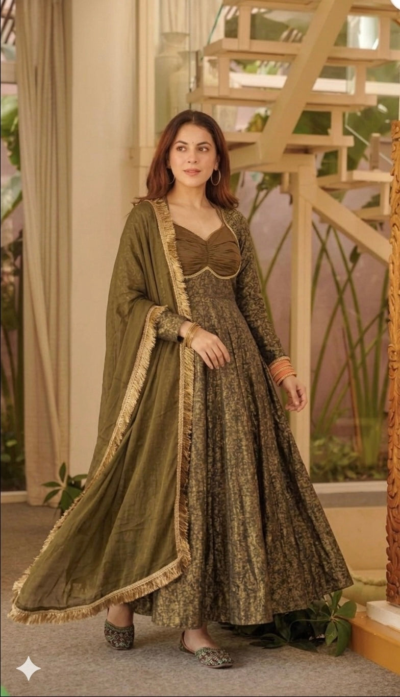 Diya Royal Olive Anarkali Set