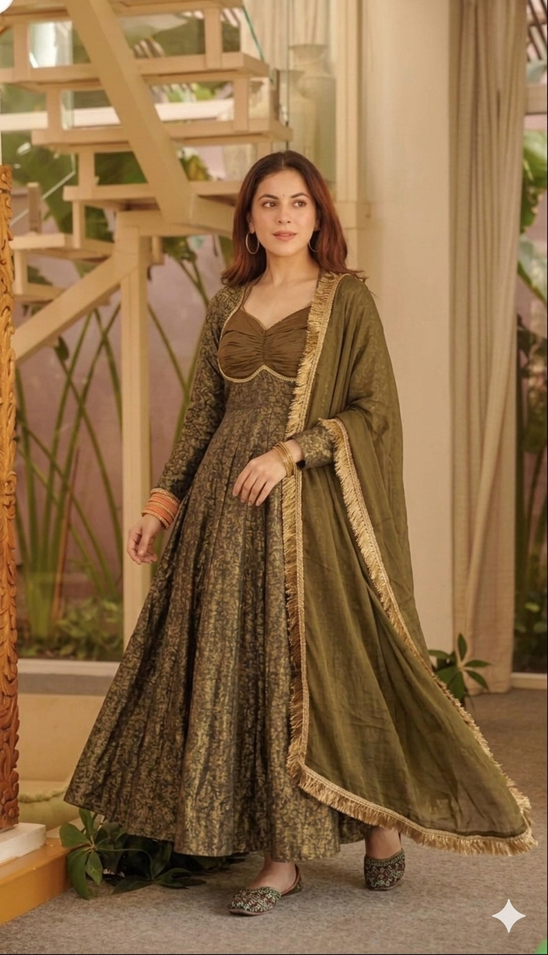 Diya Royal Olive Anarkali Set