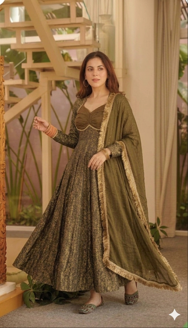 Diya Royal Olive Anarkali Set