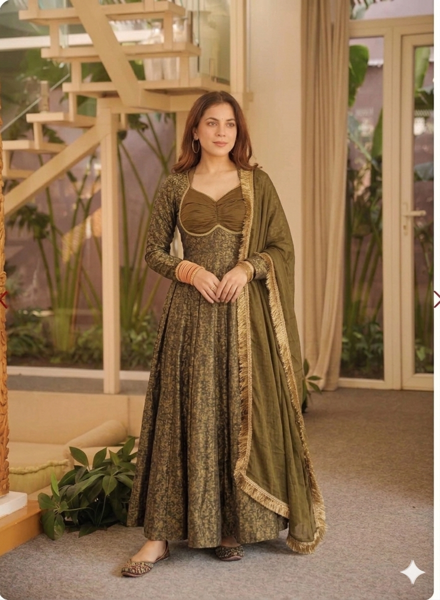 Diya Royal Olive Anarkali Set