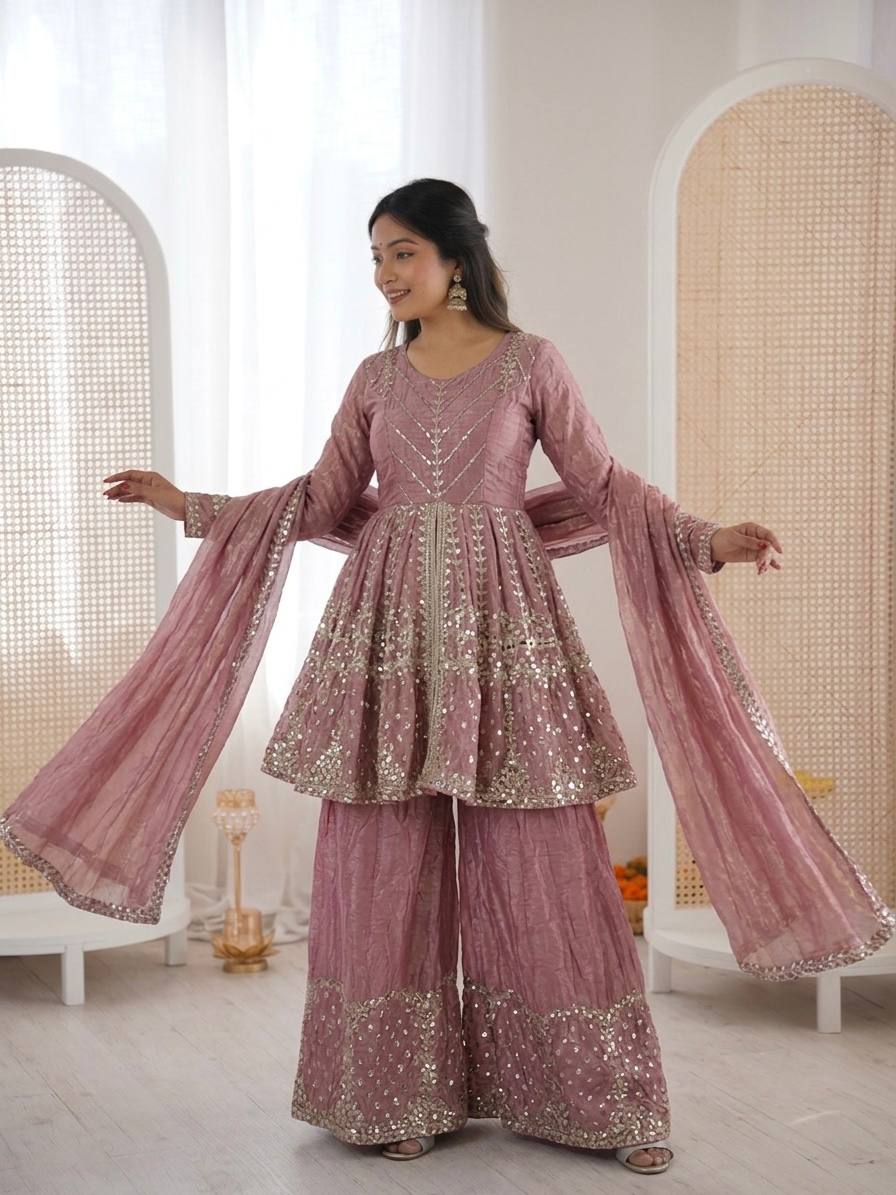 Zivora Fendy Silk Sequence Palazzo Set