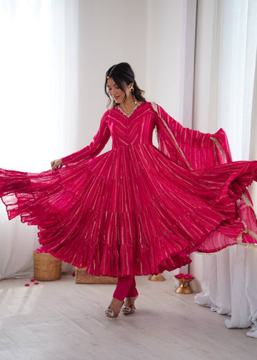 Miravya Chanderi Mirror Ruffle Gown Set