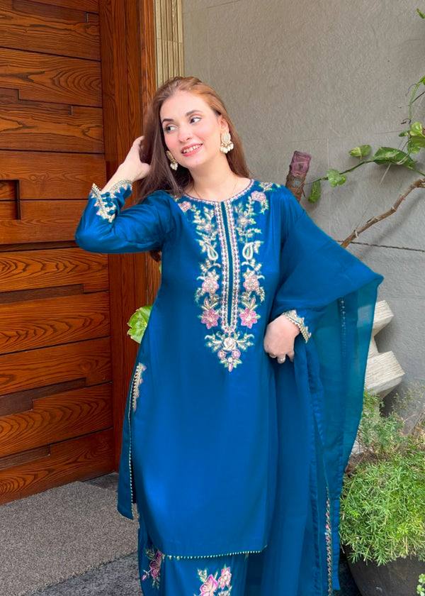 Rida French Crepe Embroidered Farshi Set
