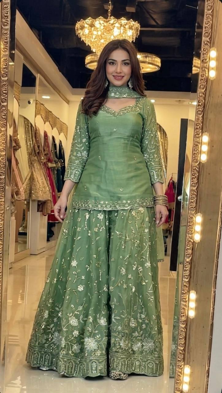 Zeenat Zari Embroidered Frendy Silk Palazzo Set
