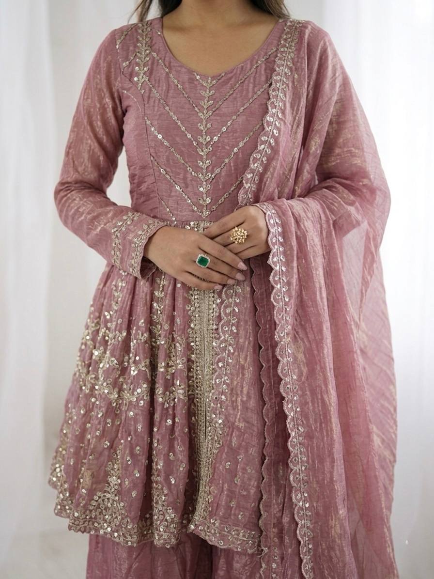 Zivora Fendy Silk Sequence Palazzo Set