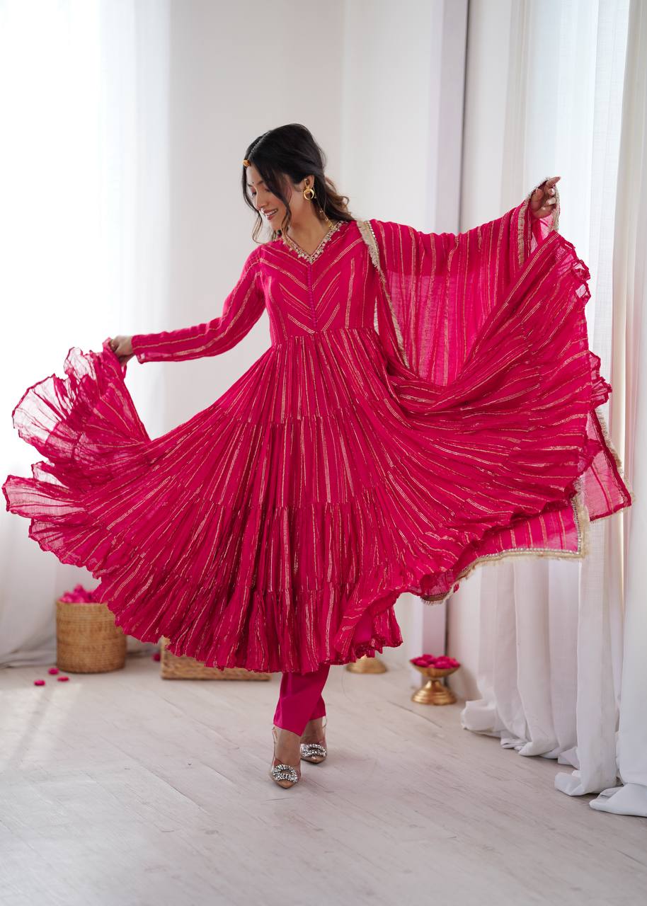 Miravya Chanderi Mirror Ruffle Gown Set