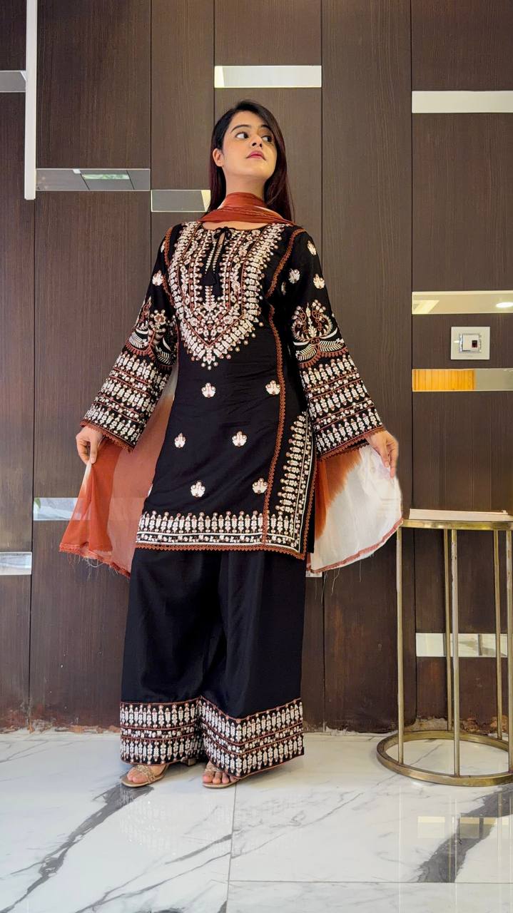 Noor Zahra Embroidered Rayon Cotton Farshi Suit Set