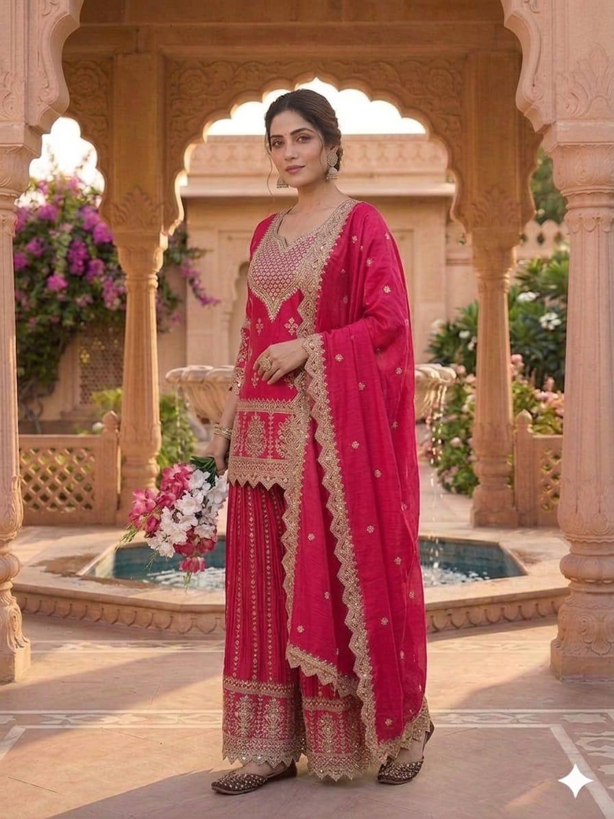 Inaya Zohra Chinnon Silk Embroidered Sharara Palazzo Suit Se