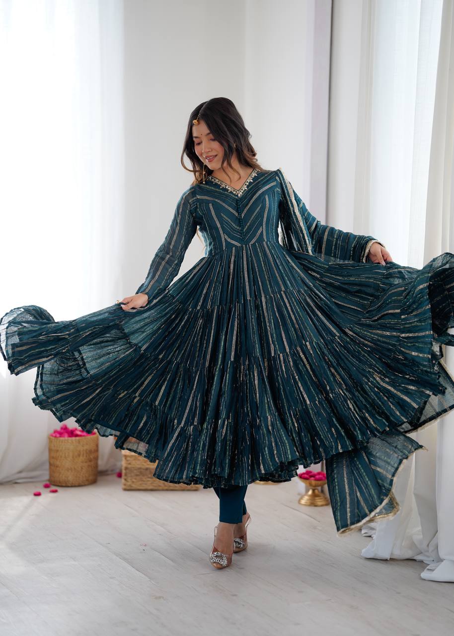 Miravya Chanderi Mirror Ruffle Gown Set