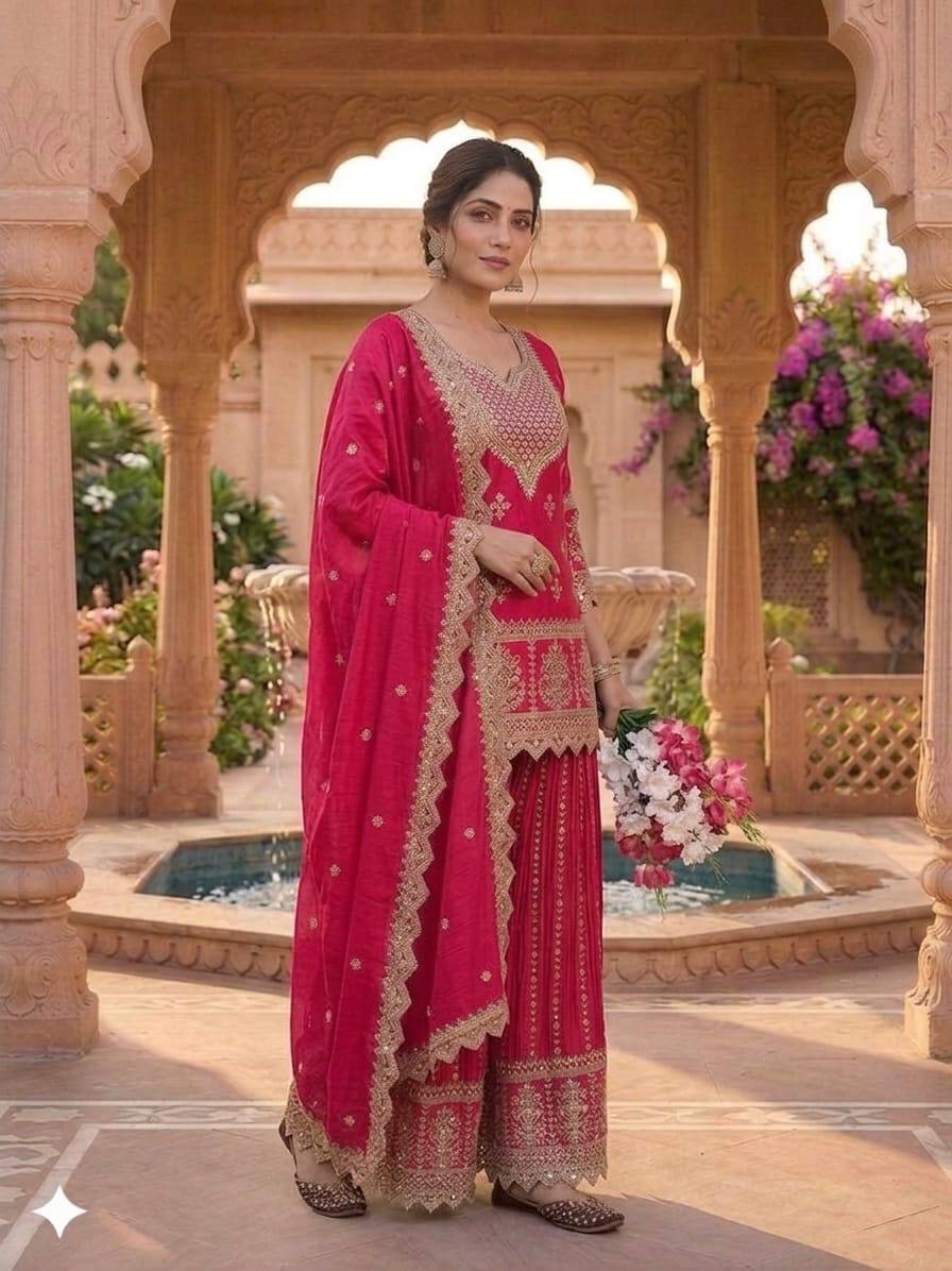 Inaya Zohra Chinnon Silk Embroidered Sharara Palazzo Suit Se