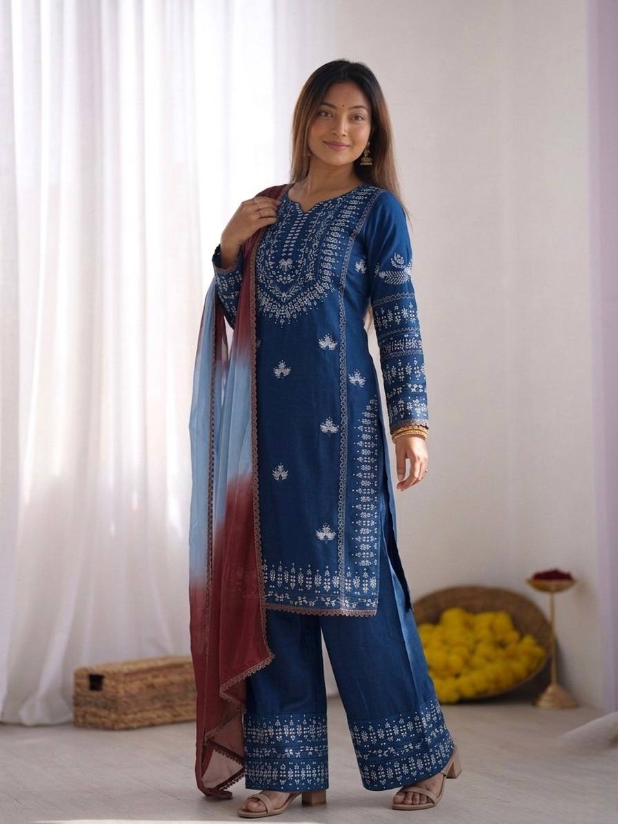 Noor Zahra Embroidered Rayon Cotton Farshi Suit Set