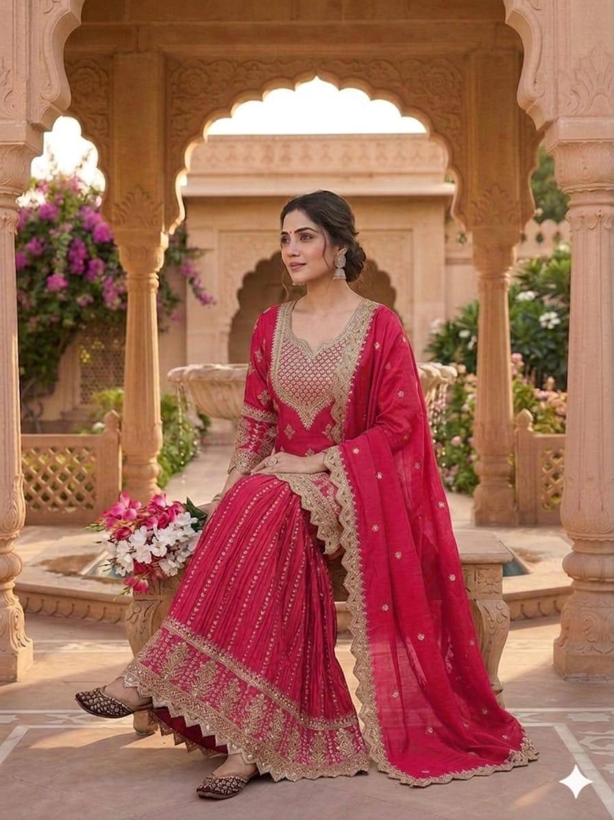 Inaya Zohra Chinnon Silk Embroidered Sharara Palazzo Suit Se