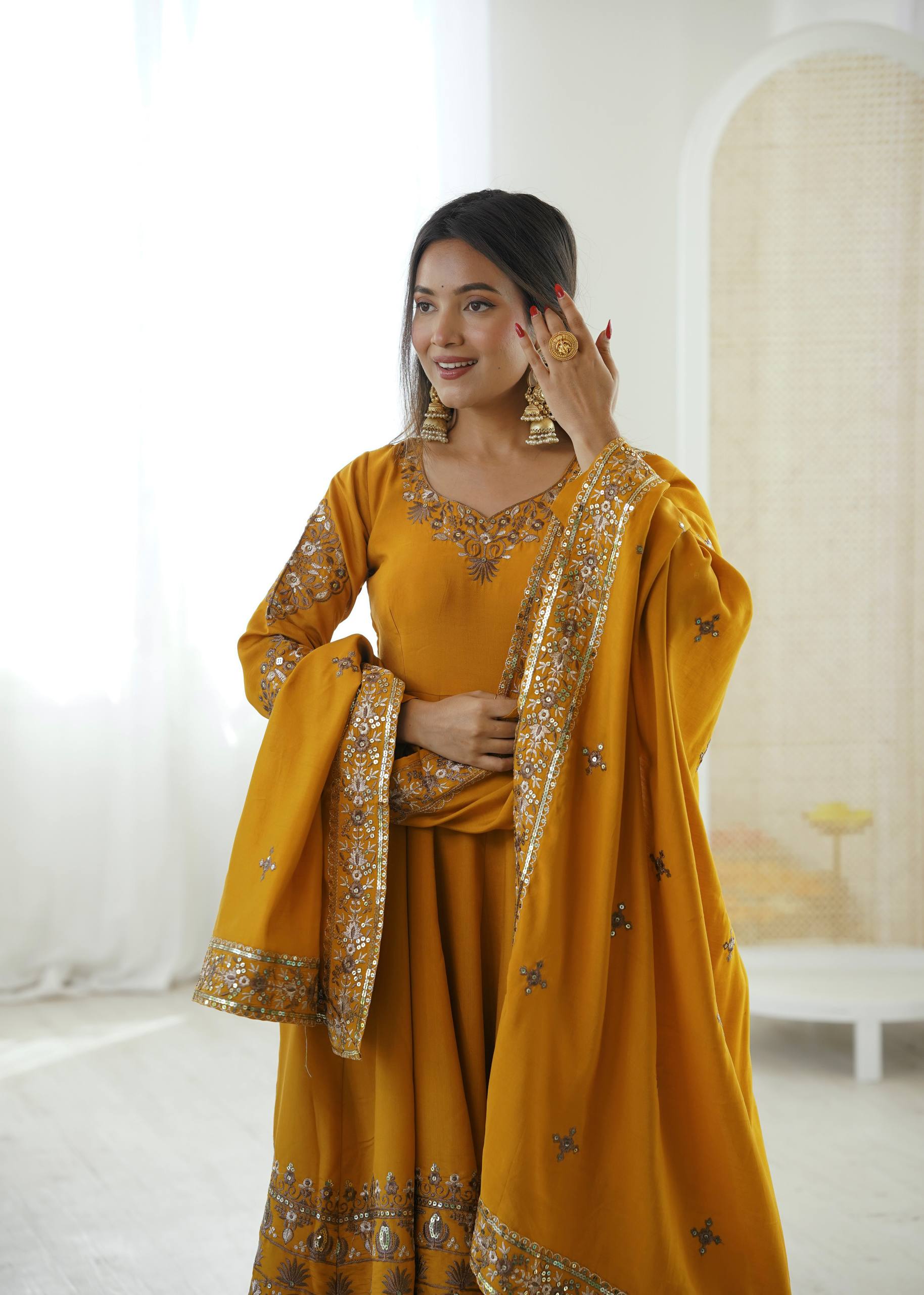 Aarohi Royal Roman Silk Gown Set