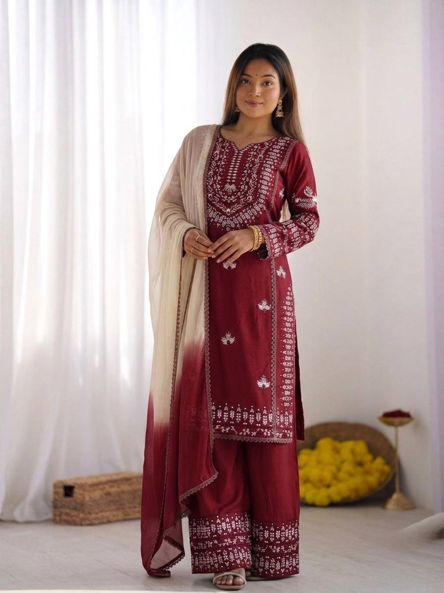 Noor Zahra Embroidered Rayon Cotton Farshi Suit Set