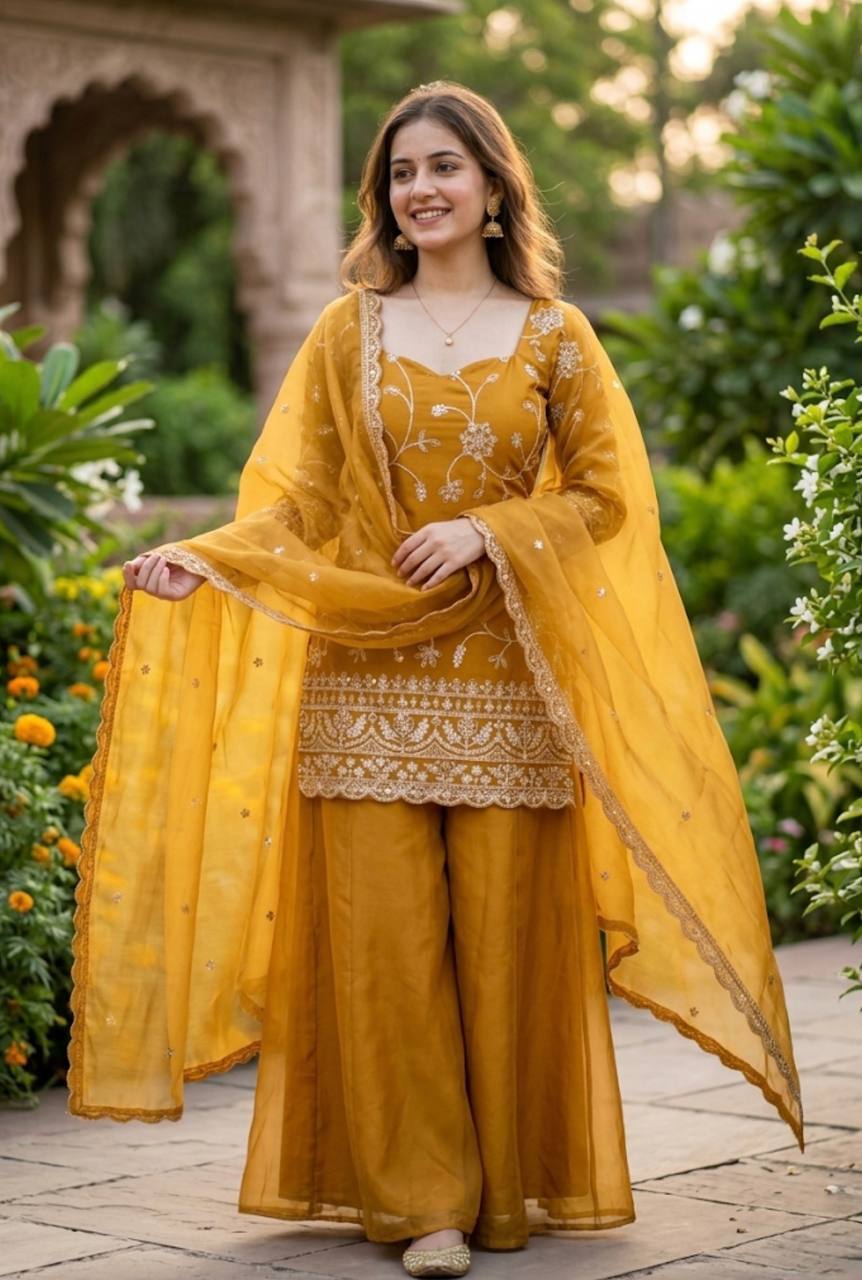 Evara Frendy Silk Zari Palazzo Set