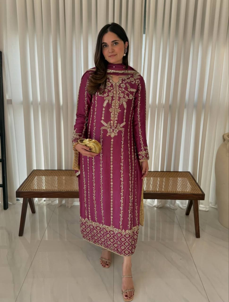 Aarvya Crep Silk Longline Suit Set