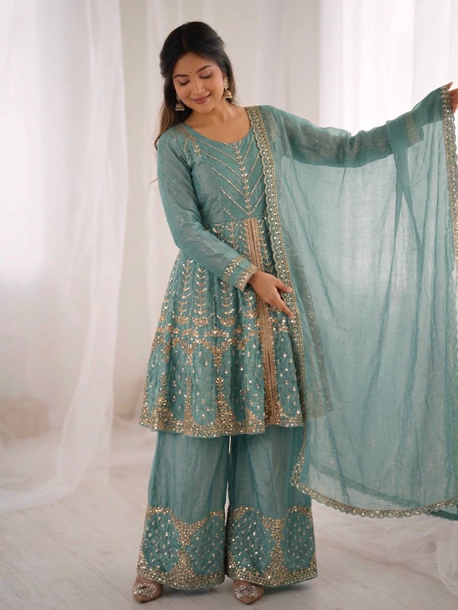 Zivora Fendy Silk Sequence Palazzo Set