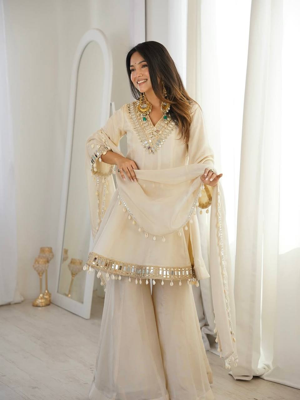 Avenya Organza Mirror Sharara Set