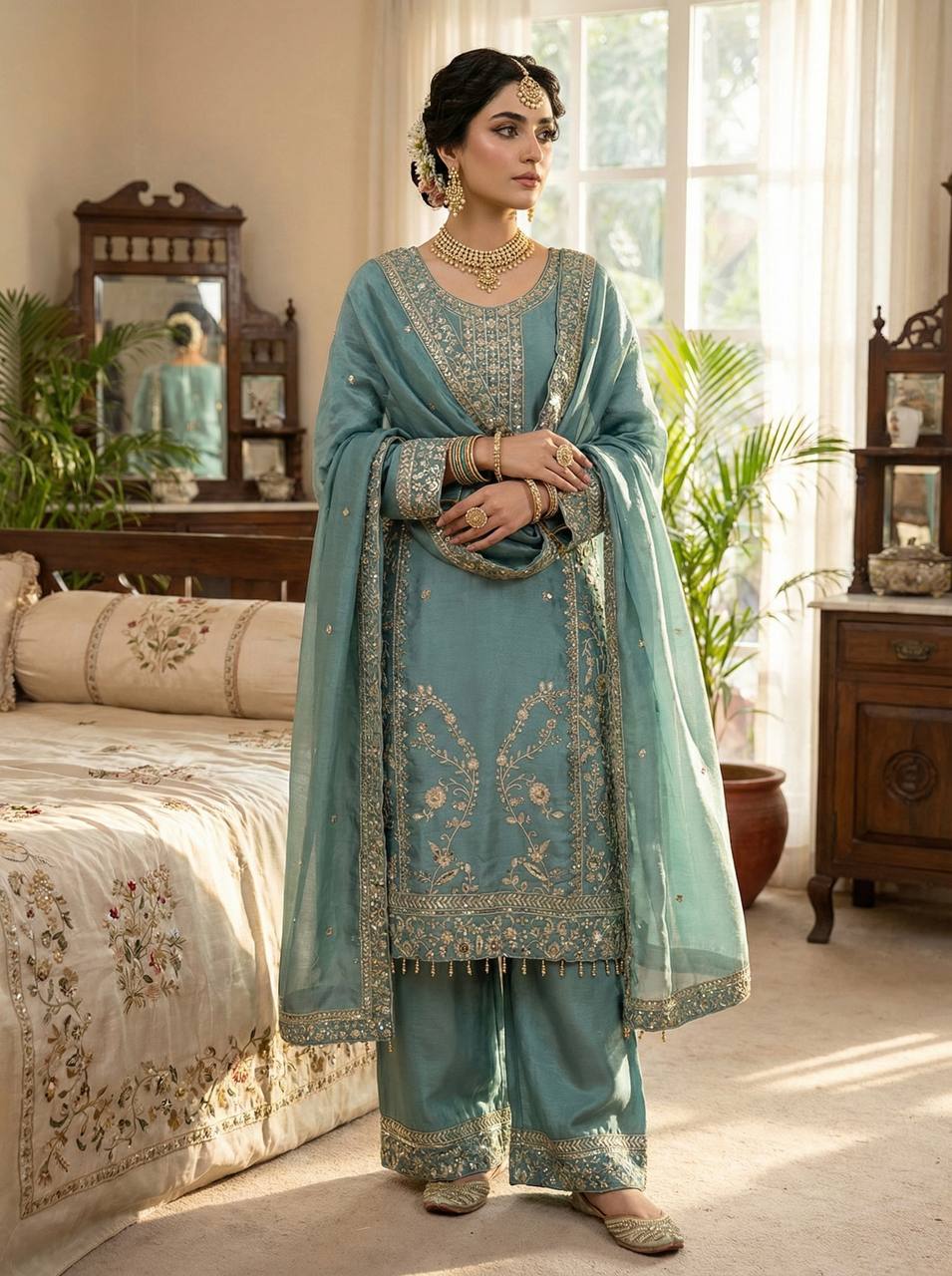 Azeera GMY Silk Sequence Palazzo Set