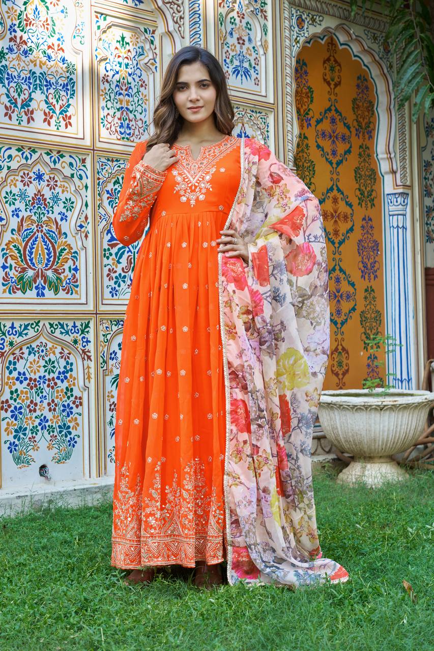 Neyrisa Georgette Flair Gown Set
