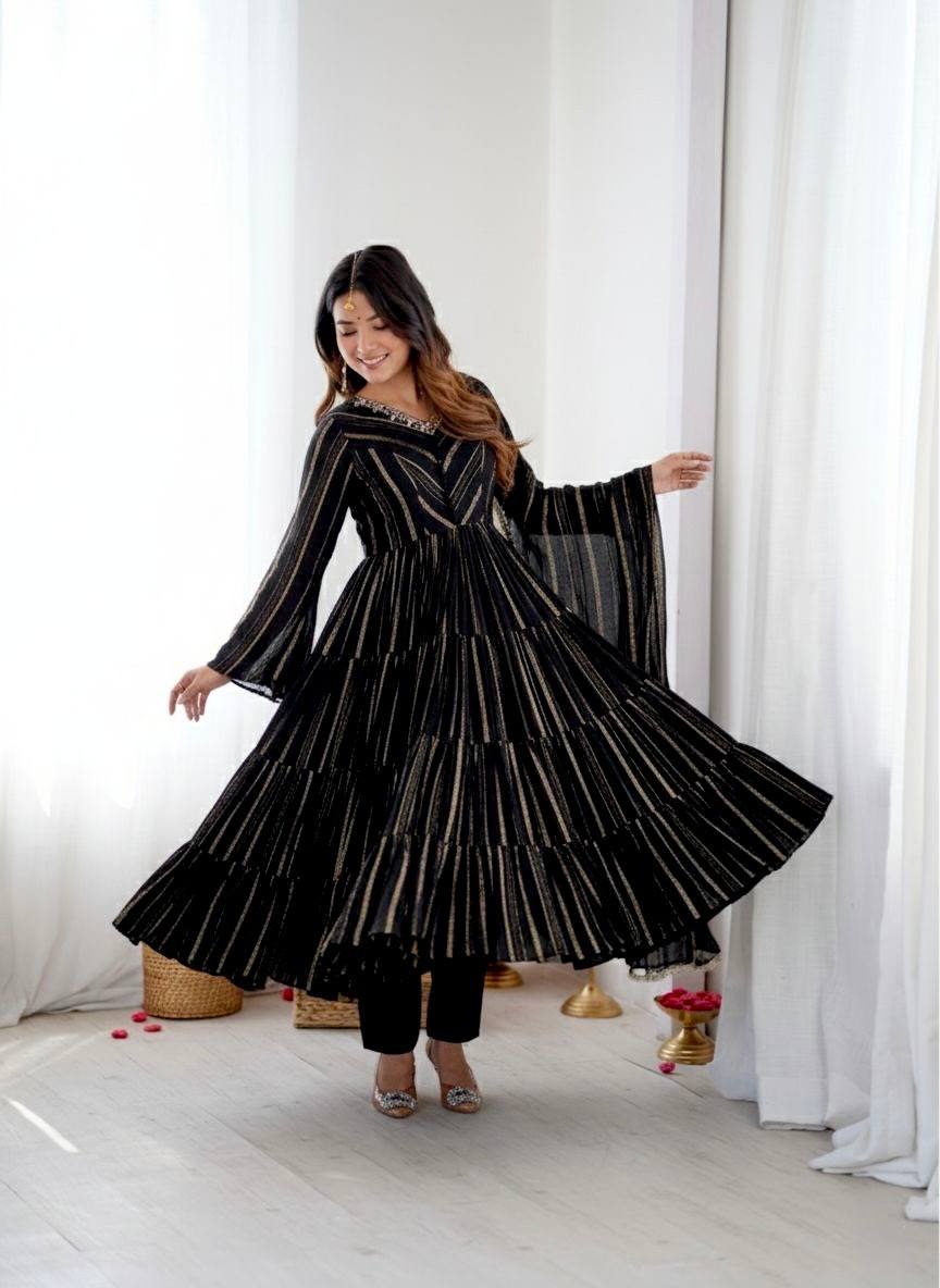 Miravya Chanderi Mirror Ruffle Gown Set