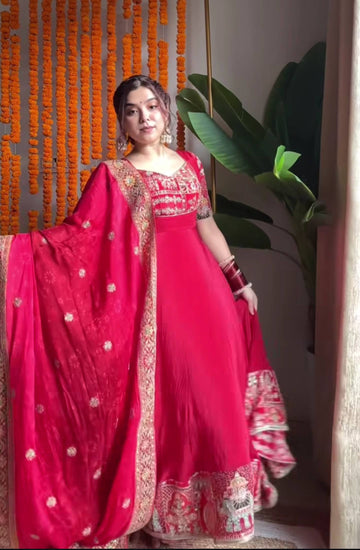 Solene Red Wedding Wear Anarkali Suit Set