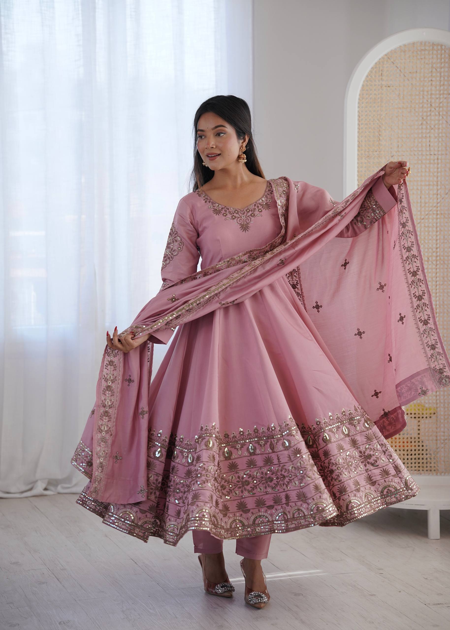 Aarohi Royal Roman Silk Gown Set
