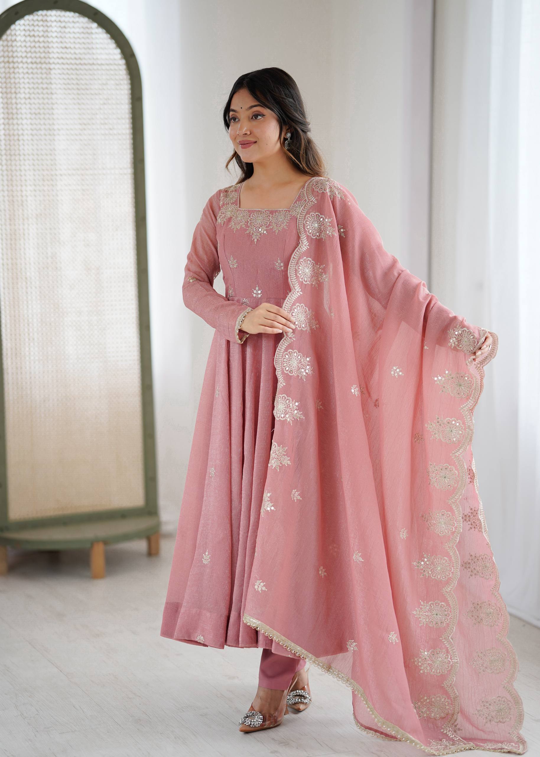 Anaya Crunchy Silk Embroidery Gown Set