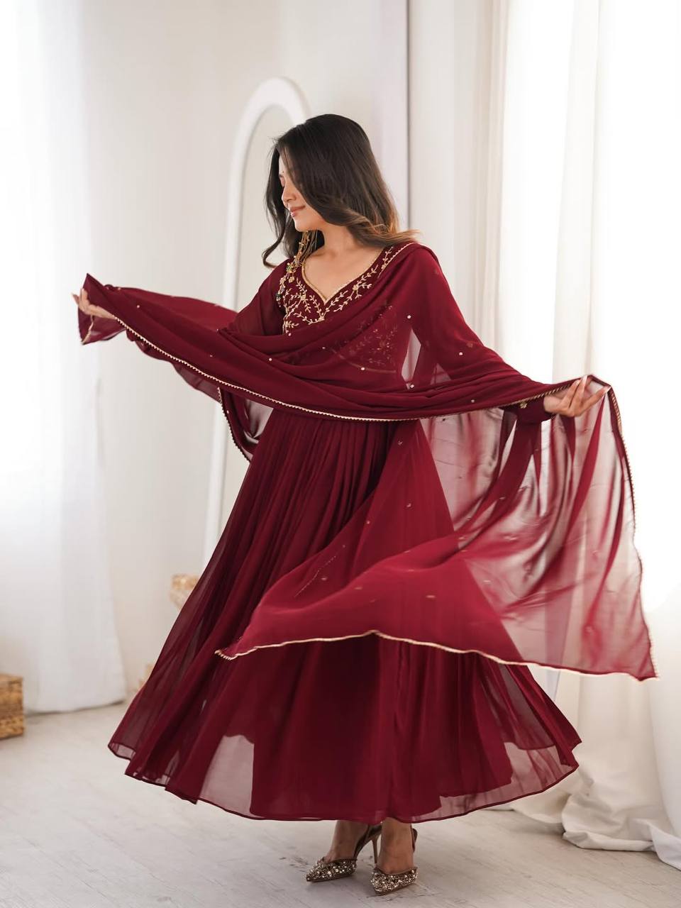 Ruhani Faux Georgette Handwork Gown Set