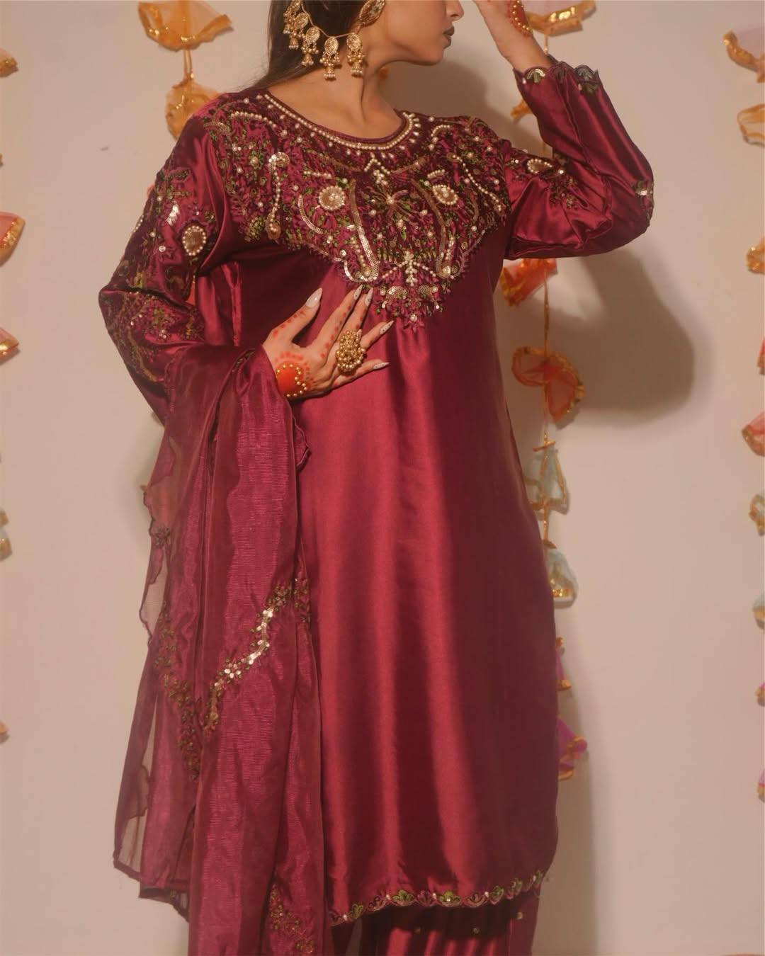 Alina Japan Satin Embroidered Farshi Set