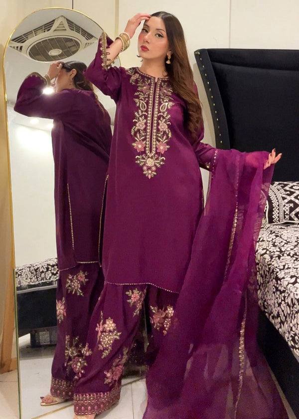 Rida French Crepe Embroidered Farshi Set