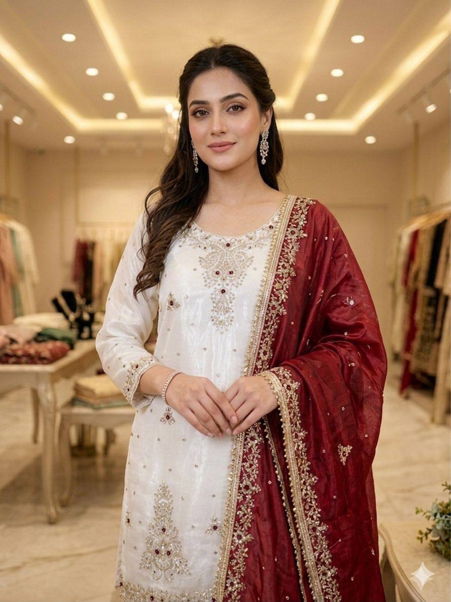 Hiba Fandy Silk Sequence Sharara Set