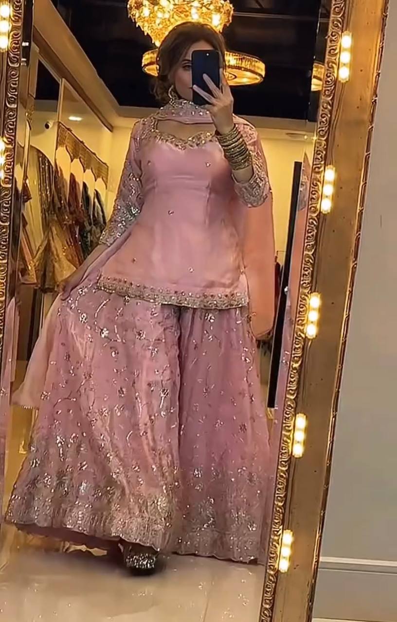 Zeenat Zari Embroidered Frendy Silk Palazzo Set