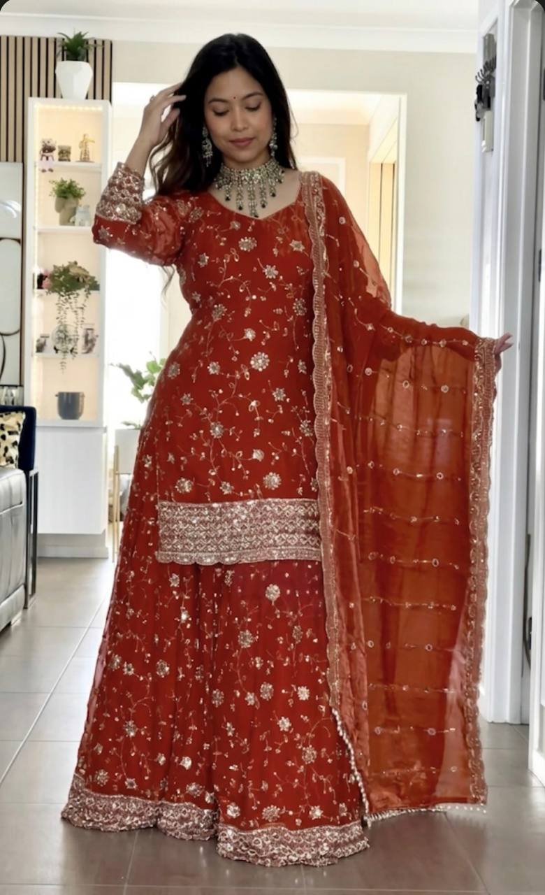 Aafreen Multi-Needle Embroidered Frendy Silk Palazzo Set